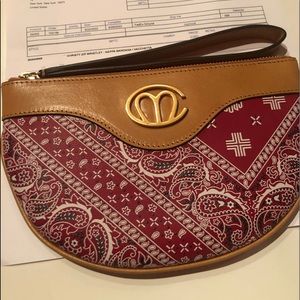 NWT in Box Mark Cross 1845 red/white bandana wristlet with valchetta leather